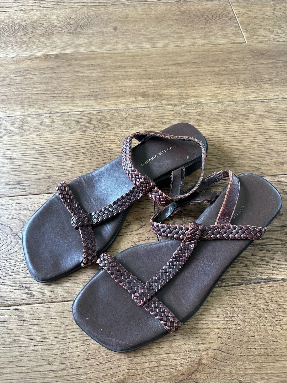 Vintage Brown Leather Sandals Shoes Woven Straps